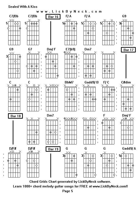 Chord Grids Chart of chord melody fingerstyle guitar song-Sealed With A Kiss,generated by LickByNeck software.